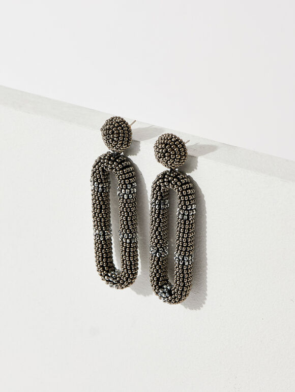 Dark Silver Long Earrings, Grey, large