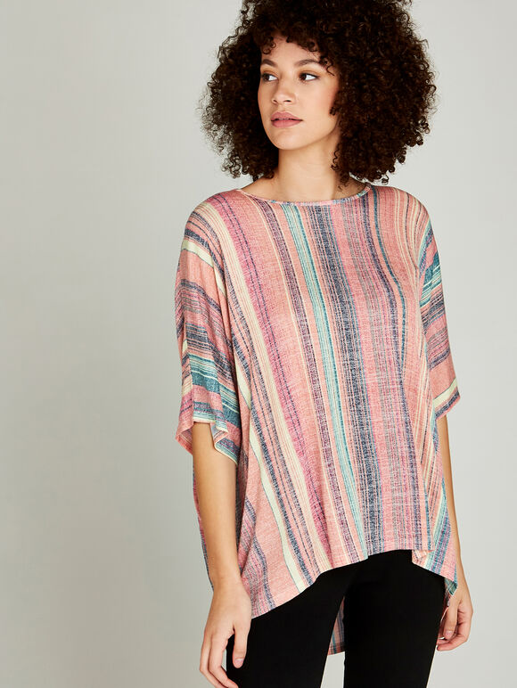 Mutli Stripe Top, Coral, large