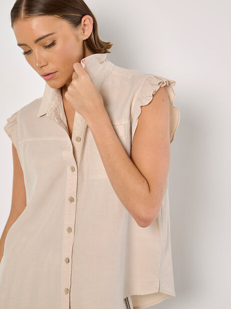 Ruffle Sleeve Soft Slub Blouse