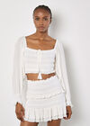 Smocked Crop Top, White, large