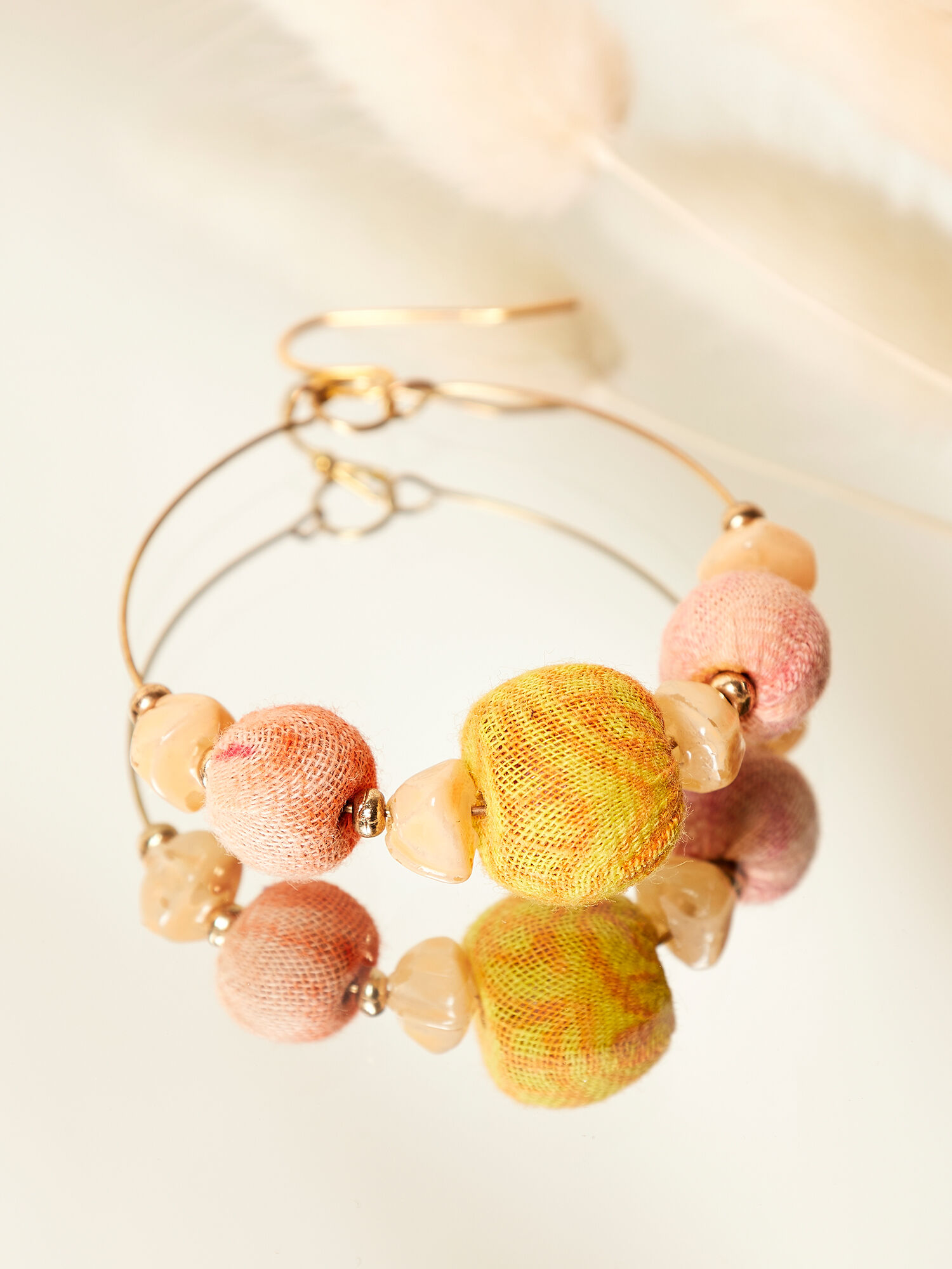 Fabric Covered Hoop Earrings Apricot Clothing