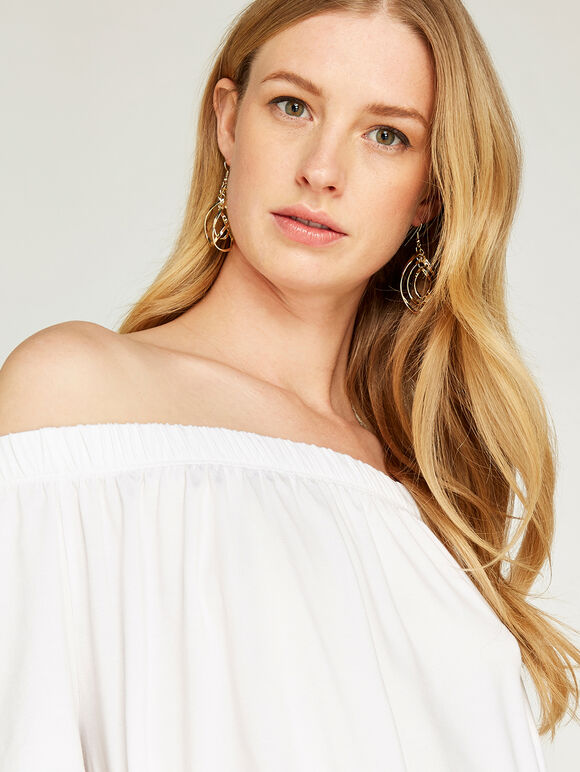 Elasticated Bardot Jersey Top, White, large