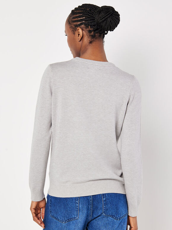 Diamond Pointelle Jumper, Grey, large