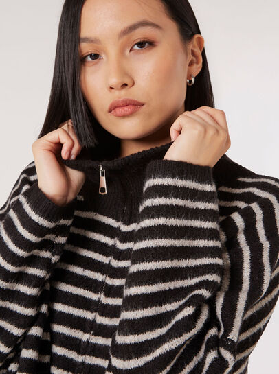 Stripe Knitted Longline Zip Jumper