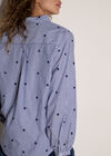 Heart Embroidered Stripe Cotton Shirt, Blue, large