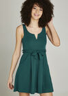 V Detail Two Pocket Skater Dress, Green, large