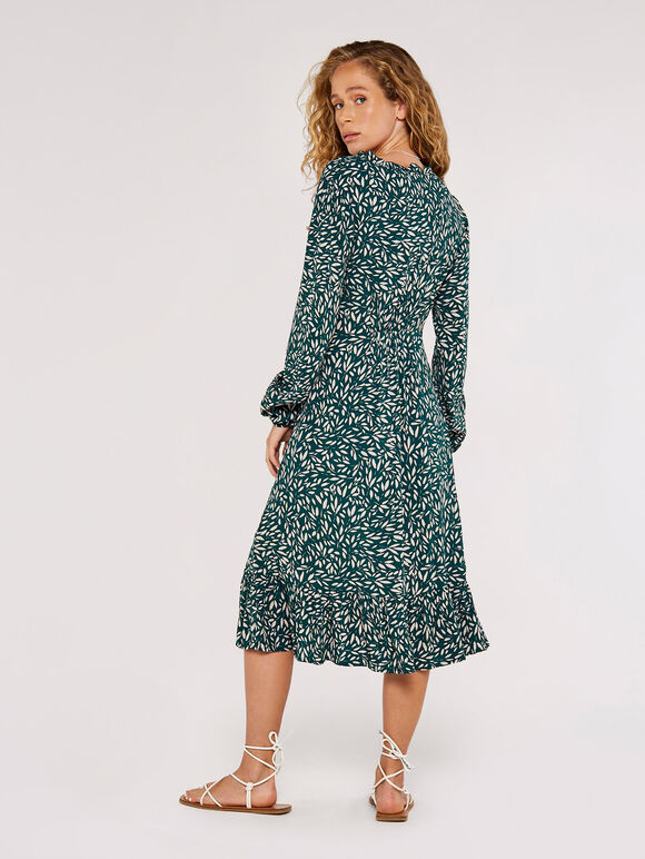 Silhouette Leaf Frill  Dress, Green, large
