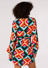 Retro Geometric Belted Mini Dress, Aqua - Turquoise, large