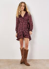 Constellation Ruffle Wrap Satin Mini Dress, Burgundy, large