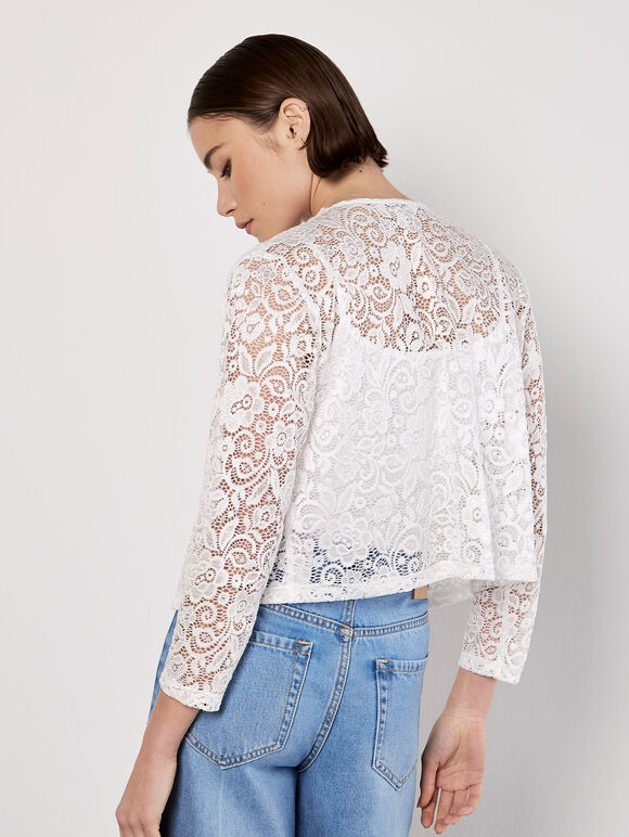 Floral Lace Blazer, White, large
