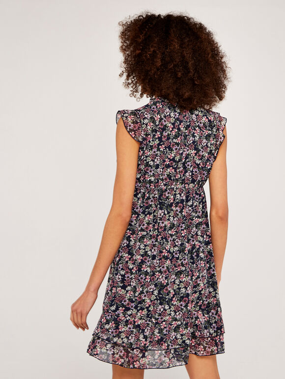 Floral Ruffle Dress, Navy, large