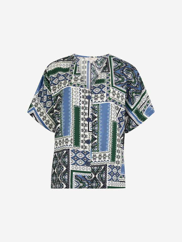 Folk Patchwork Blouse, Blue, large