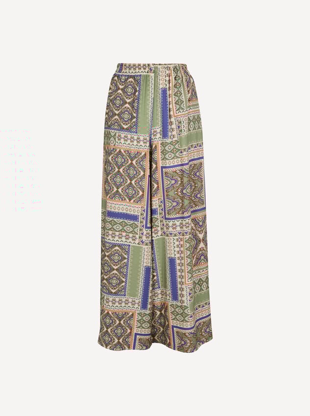 Folk Patchwork Wide Leg Trousers, Stone, large