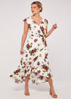 Floral Bouquet Ruffle Midi Dress, Cream, large
