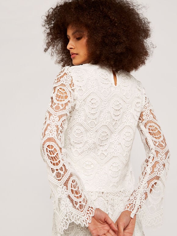 Scallop Lace Top, Cream, large