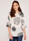Wood Print Oversized Top, Cream, large