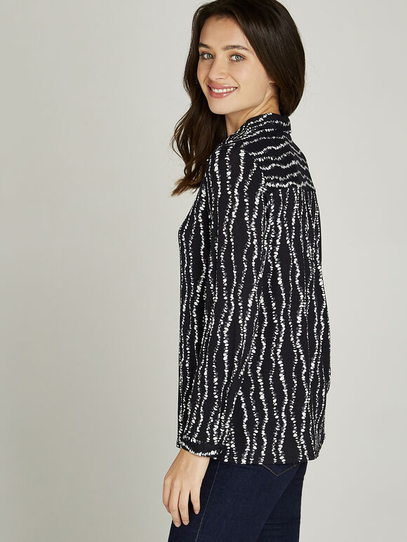 Black Bubbles Print Jersey Shirt, Black, large