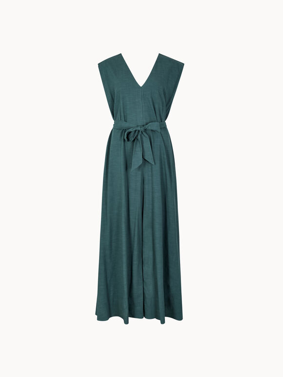 Cotton Blend Wide-Leg Jumpsuit, Green, large