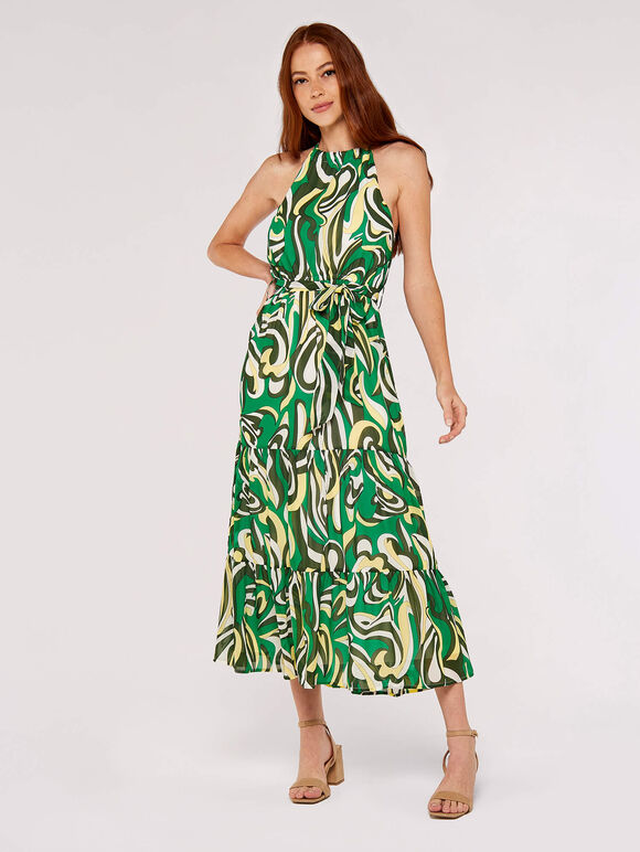 Swirl  Halterneck Dress, Green, large