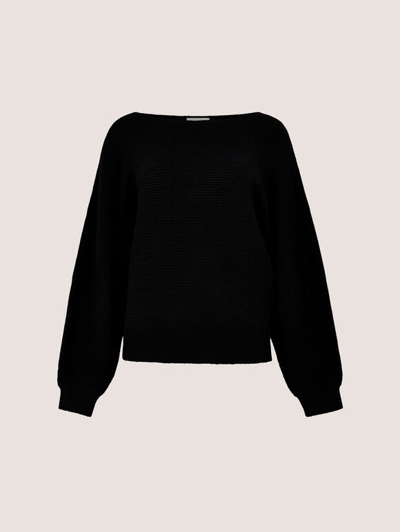 Ribbed Knit Batwing Jumper, Black, large
