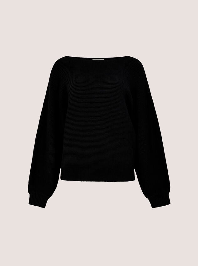 Ribbed Knit Batwing Jumper, Black, large