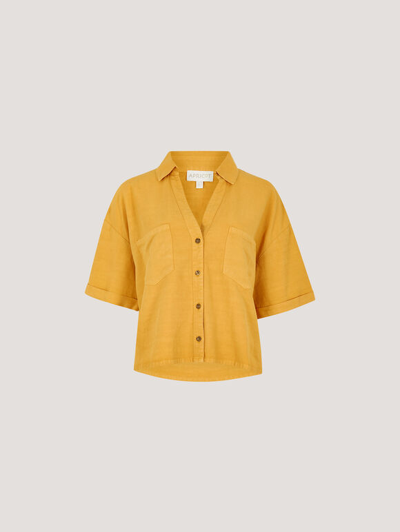 Open Collar Cropped Shirt, Mustard, large