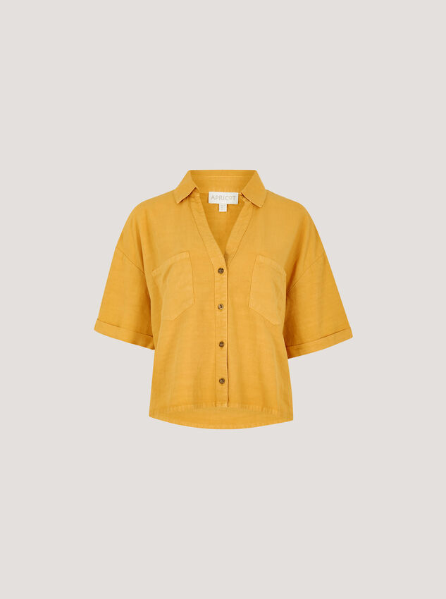 Open Collar Cropped Shirt, Mustard, large