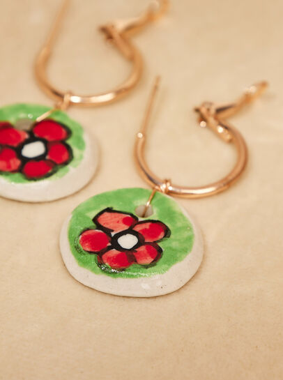 Hand Painted Ceramic Hoop Earrings