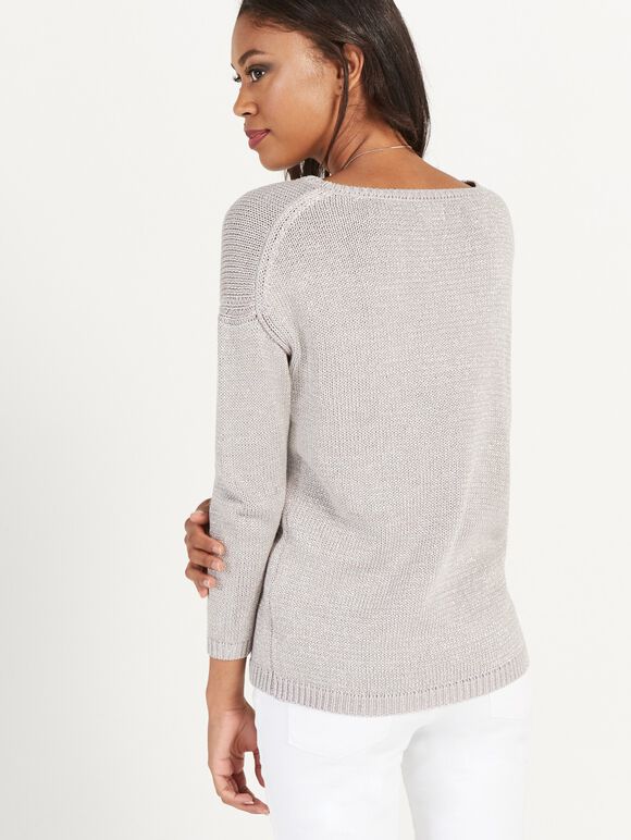Grey Oversized Metallic Jumper, Light Grey - Silver, large