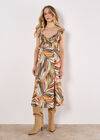 Palm Print Ruffle Midi Dress, Khaki, large