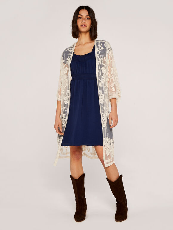 Milkmaid Mini Dress, Navy, large