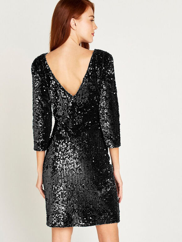 Sequin Bodycon Dress, Black, large