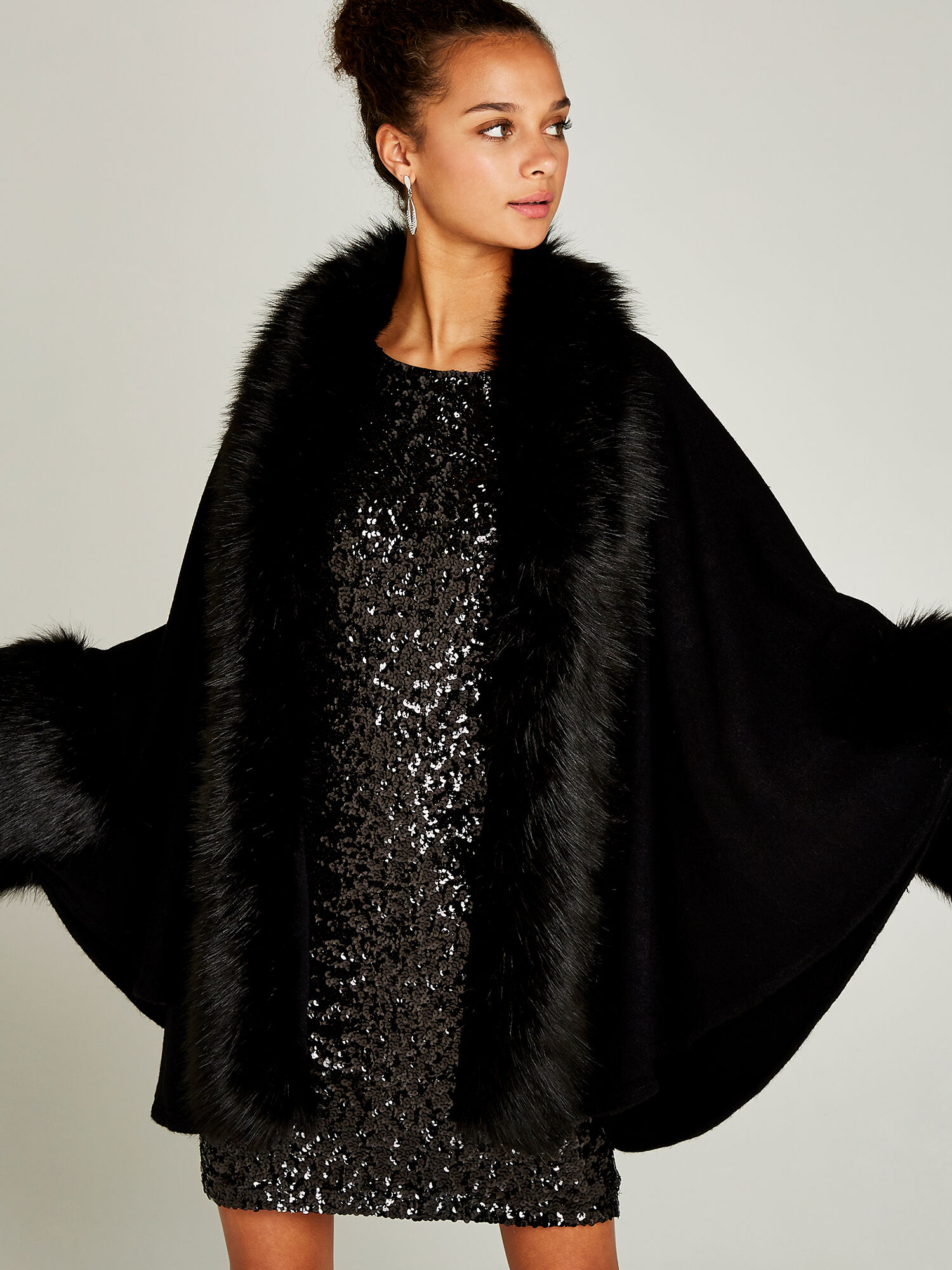 Faux Fur Edge And Cuff Cape Apricot Clothing