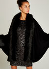 Faux Fur Edge And Cuff Cape, Black, large