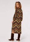 Chevron Shirt Midi Dress, Brown, large