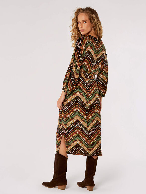 Chevron Shirt Midi Dress, Brown, large