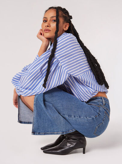 Split Hem Denim Midi Skirt