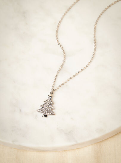 Silver Tone Christmas Tree Necklace