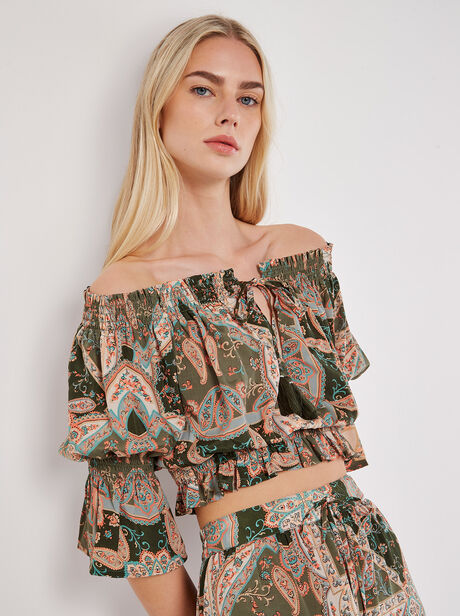 Satin Scarf Print Cropped Top