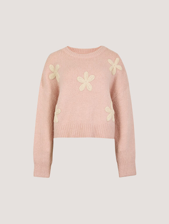 Crochet Daisies Boxy Jumper, Pink, large