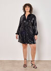 Curve Sequin Shirt Mini Dress, Black, large
