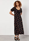 Polka Dot Bow Detail Midi Dress, Black, large