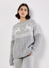 Reindeer Chunky Cable Knit Jumper, Grey, large