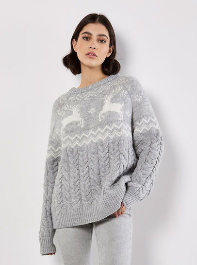 Reindeer Chunky Cable Knit Jumper