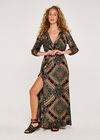 Printed Wrap Maxi Dress, Black, large