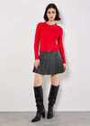Zip Through Ribbed Knit Cardigan, Red, large