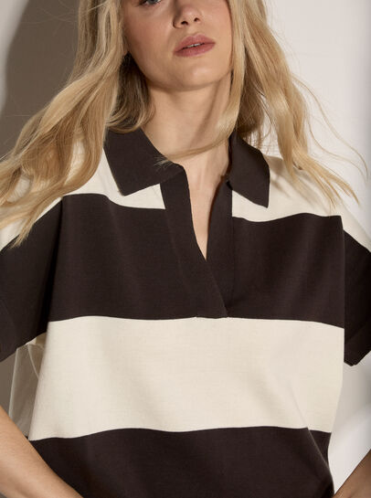 Boxy Cropped Stripe Knit T-Shirt