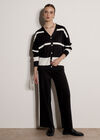 Monochrome Stripe Wide-Leg Knitted Trousers, Black, large