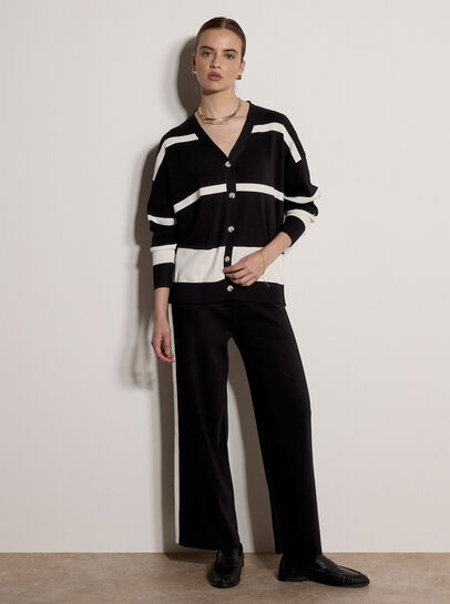 Monochrome Stripe Wide-Leg Knitted Trousers