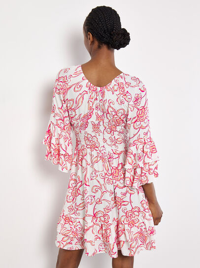 Sarasa Floral Smocked Ruffle Mini Dress